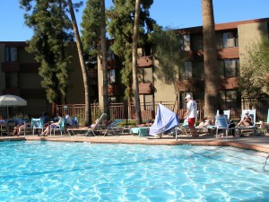 Relax by the pool at the DoubleTree