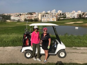 Maureen and Lilia golfing in Lisbon